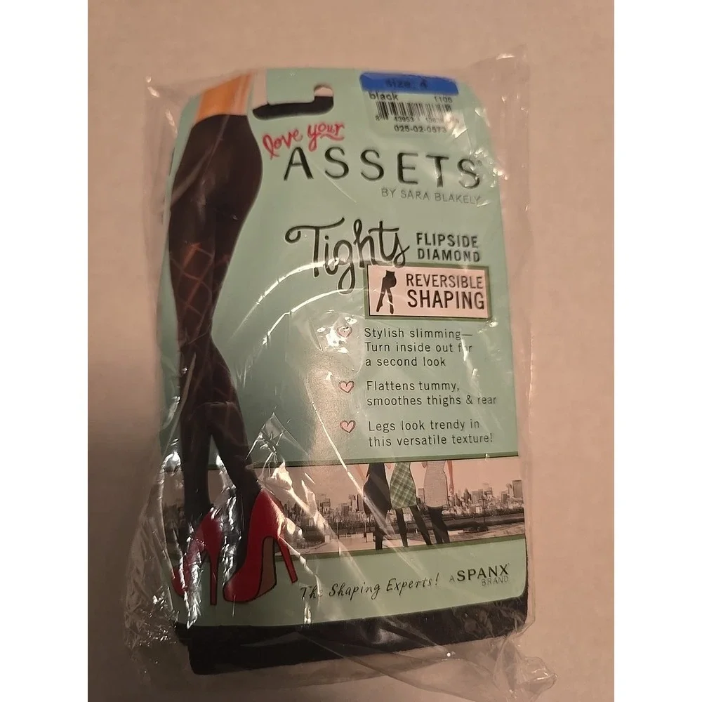 2 Pair Of Spanx Assets Shaping Tights Black Textured Wishbone/Diamond Size 4 NWT - Picture 2 of 9
